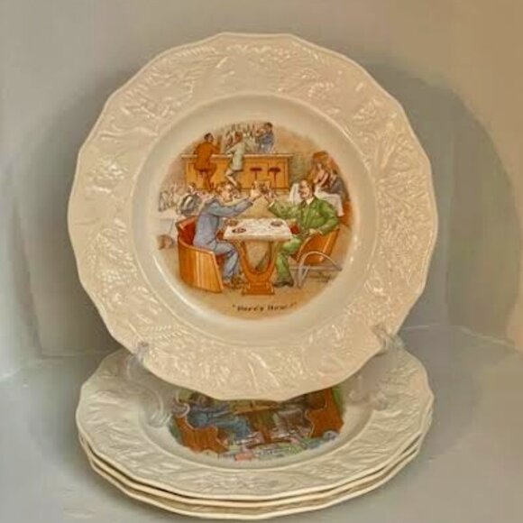 Set of 4 Fondeville Ambassador Plates, Luncheon/Salad Plates  "English Toasting" - Picture 1 of 13